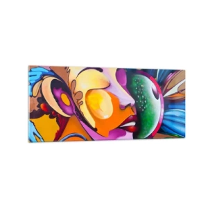 Impression sur verre - Image sur verre - Une abstraction colorée avec un motif de visage dans une composition dynamique - 120x50cm - Toucher avec la couleur - Décoration murale moderne pour le salon et la chambre ARTTOR