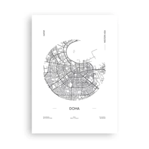 Affiche - Poster - Une carte minimaliste en noir et blanc de Doha - 50x70cm - Anatomie de Doha - Décoration murale moderne pour le salon et la chambre ARTTOR