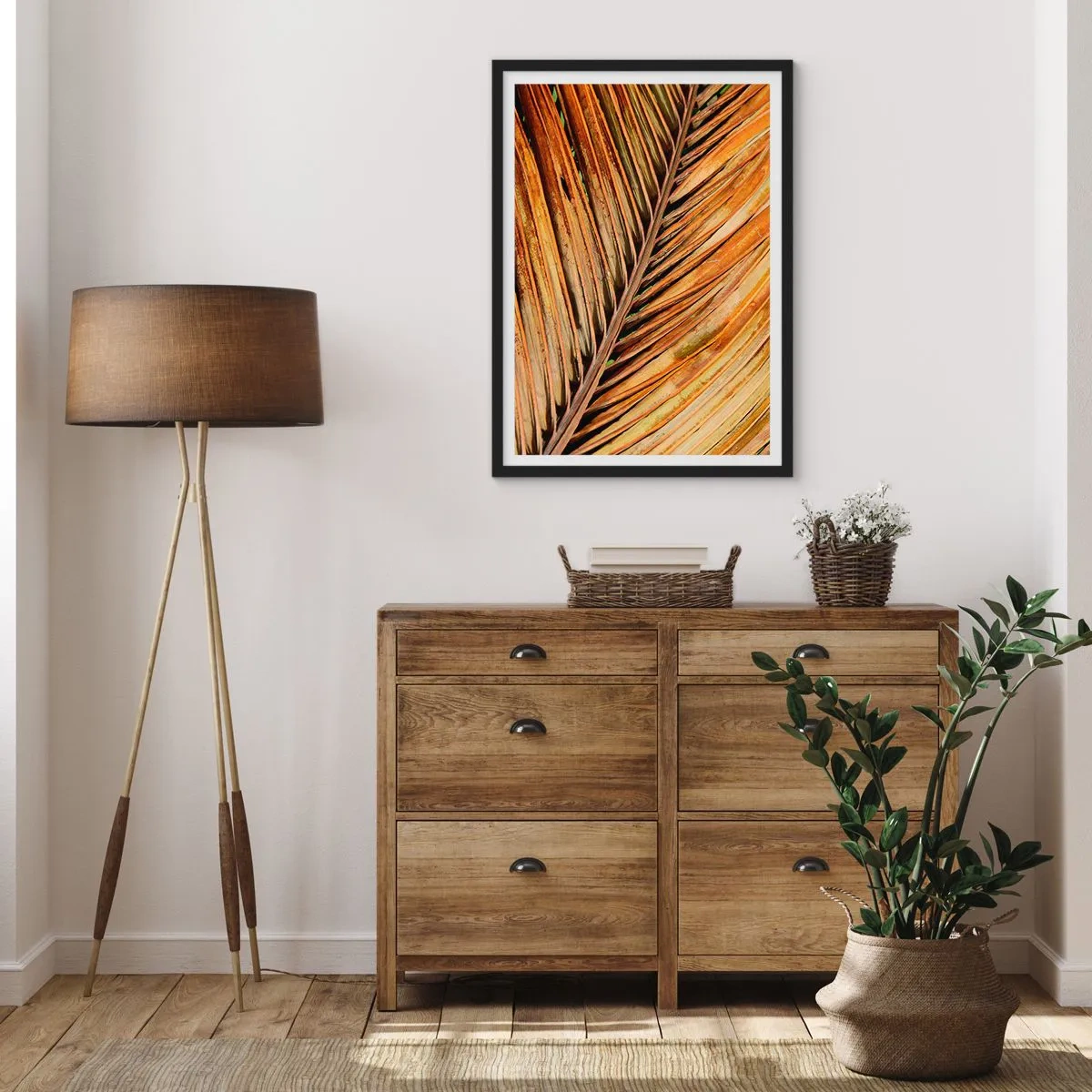 Affiche dans un cadre noir - Poster - Gros plan d'une feuille sèche dans des tons de brun et d'or. - 50x70cm - Or de noix de coco - Décoration murale moderne pour le salon et la chambre ARTTOR