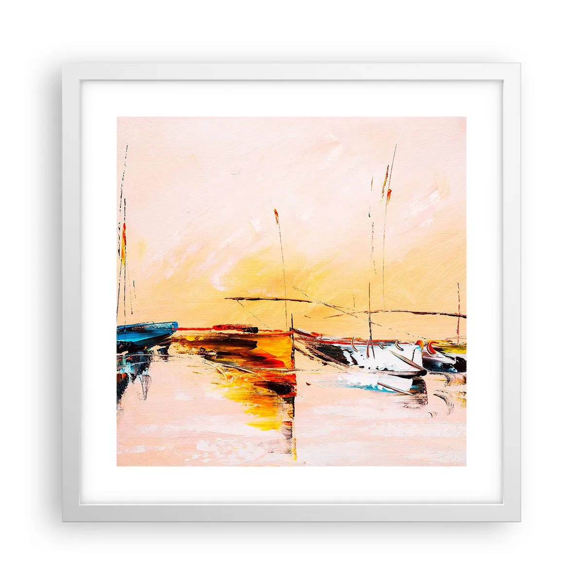 Affiche dans un cadre blanc - Poster - Soirée à la marina - 40x40 cm