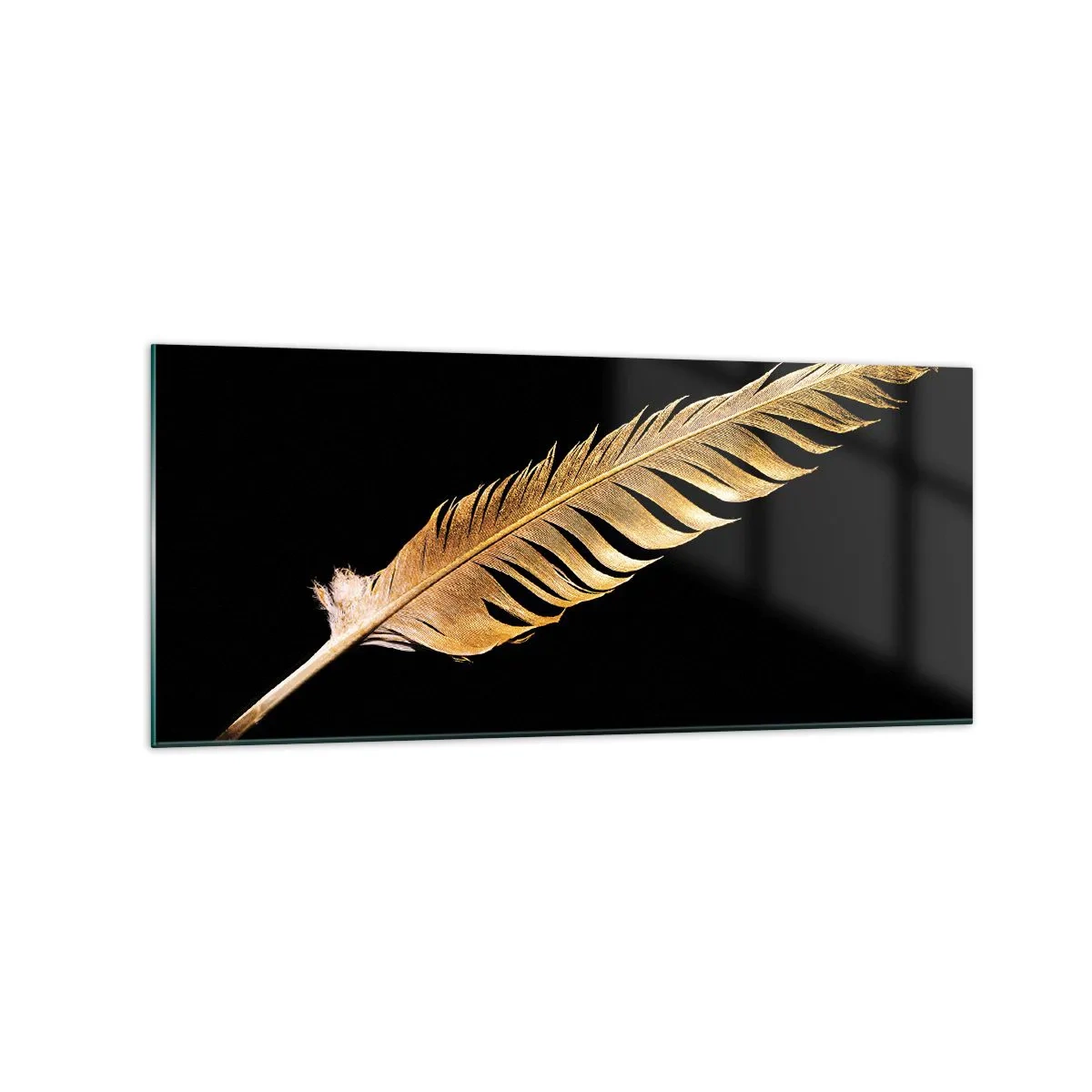 Impression sur verre - Image sur verre - Plume dorée sur fond noir - 120x50cm - Sans porte-plume - Décoration murale moderne pour le salon et la chambre ARTTOR