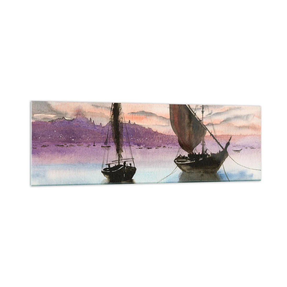 Impression sur verre - Image sur verre - Deux voiliers amarrés sur une eau calme au crépuscule - 160x50cm - Soirée au port - Décoration murale moderne pour le salon et la chambre ARTTOR