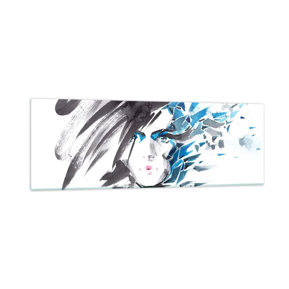 Impression sur verre - Image sur verre - Portrait sensuel en gris et bleu - 90x30 cm