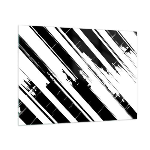 Impression sur verre - Image sur verre - Rayures dynamiques noires et blanches avec un effet vieilli - 70x50cm - Une composition intense et dynamique - Décoration murale moderne pour le salon et la chambre ARTTOR