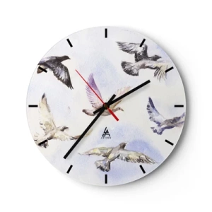 Horloge murale - Pendule murale - Une volée d'oiseaux en vol sur un fond de délicates nuances de bleu - 30x30cm - Liberté en gris et bleu - Décoration murale moderne pour le salon, la cuisine et la chambre ARTTOR