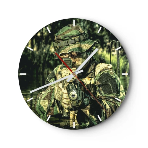 Horloge murale - Pendule murale - Un soldat en tenue de camouflage visant le terrain dans une zone boisée. - 30x30cm - Le meilleur des meilleurs - Décoration murale moderne pour le salon, la cuisine et la chambre ARTTOR