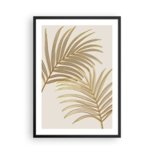 Affiche dans un cadre noir - Poster - Feuilles de palmier dorées dans un style minimaliste sur un fond clair - 50x70cm - Palme d'or! - Décoration murale moderne pour le salon et la chambre ARTTOR