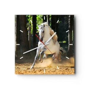 Horloge murale - Pendule murale - Un cheval blanc galopant dans une clairière forestière - 30x30cm - Comme dans un roman fantastique - Décoration murale moderne pour le salon et la chambre ARTTOR
