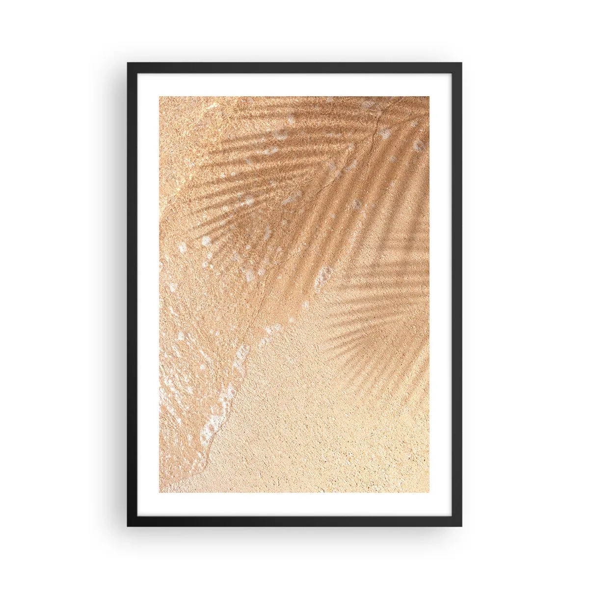 Affiche dans un cadre noir - Poster - L'ombre des feuilles de palmier sur le sable doré de la plage - 50x70cm - Ombre d'un été chaud - Décoration murale moderne pour le salon et la chambre ARTTOR