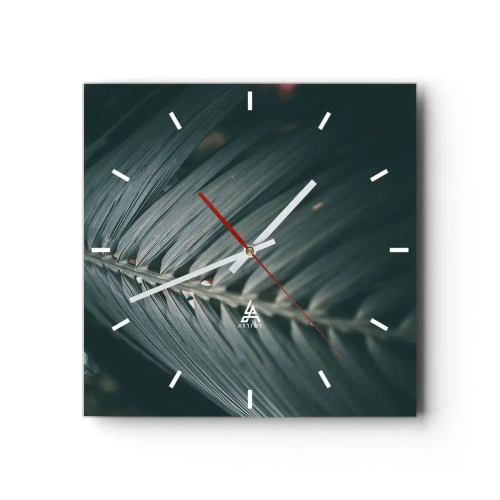 Horloge murale - Pendule murale - Gros plan d'un détail de feuille de palmier aux tons sombres - 30x30cm - Précision de la nature - Décoration murale moderne pour le salon et la chambre ARTTOR