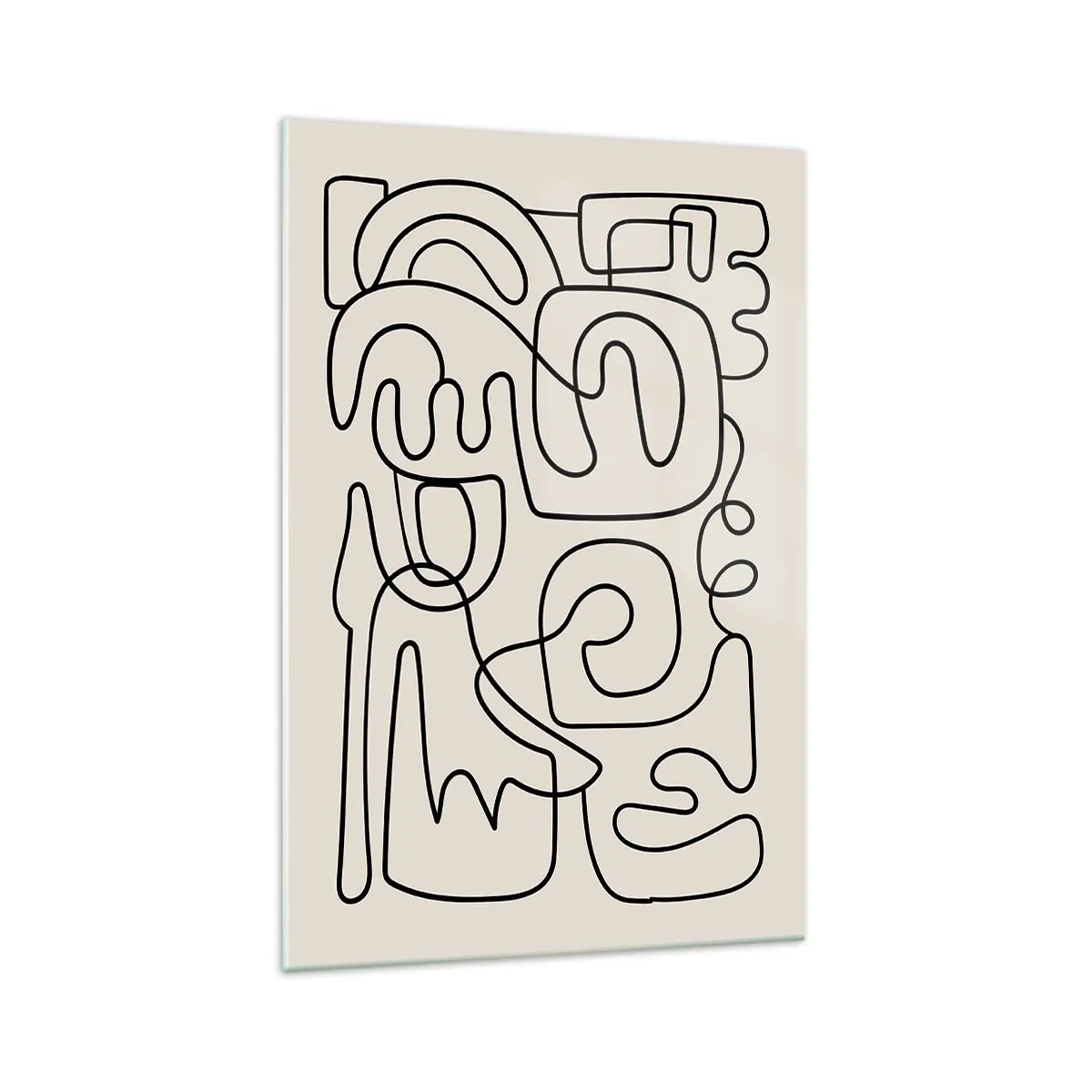 Impression sur verre - Image sur verre - Motif d'art linéaire abstrait en noir sur fond clair - 70x100cm - Suivez les indices - Décoration murale moderne pour le salon et la chambre ARTTOR