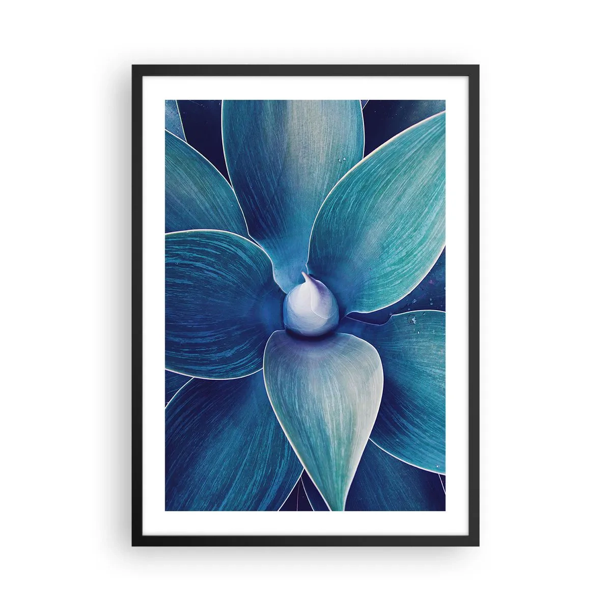 Affiche dans un cadre noir - Poster - Détail d'une grande fleur dans les tons de bleu - 50x70cm - Le bleu du ciel - Décoration murale moderne pour le salon et la chambre ARTTOR
