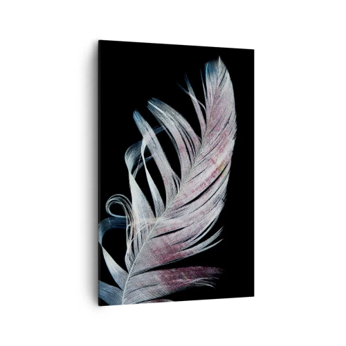 Impression sur toile - Image sur toile - Une plume délicate sur fond noir dans une démarche artistique - 80x120cm - Pensez au toucher - Décoration murale moderne pour le salon et la chambre ARTTOR