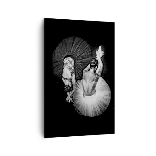 Impression sur toile - Image sur toile - Une image en noir et blanc de deux ballerines dans une pose dynamique. - 80x120cm - Jin et jang – équilibre idéal - Décoration murale moderne pour le salon et la chambre ARTTOR