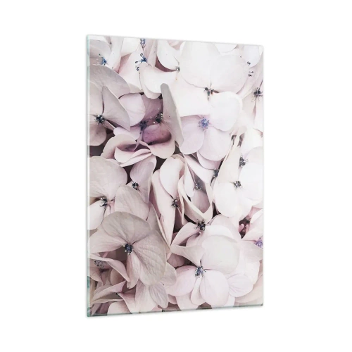 Impression sur verre - Image sur verre - Hortensias rose clair délicats en gros plan - 50x70cm - Dans un flot de fleurs - Décoration murale moderne pour le salon et la chambre ARTTOR