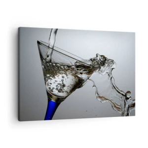 Impression sur toile - Image sur toile - Un verre d'eau en mouvement sur un fond clair - 70x50cm - Eau cristalline dans un verre cristal - Décoration murale moderne pour le salon et la chambre ARTTOR
