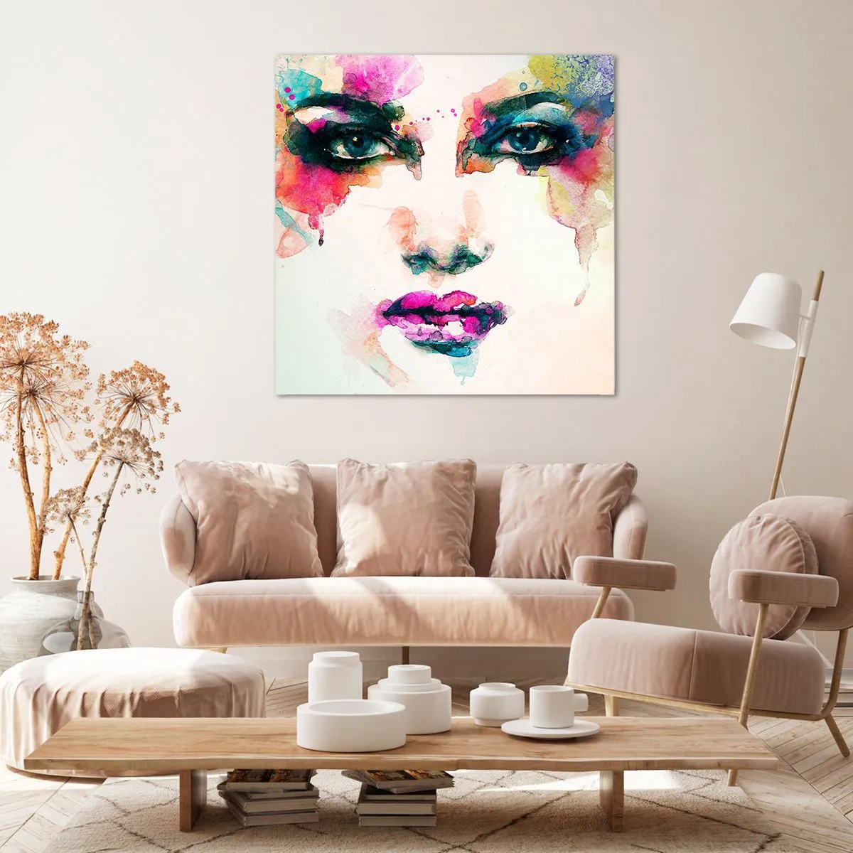 Impression sur toile - Image sur toile - Un portrait peint avec un arc-en-ciel - 60x60 cm