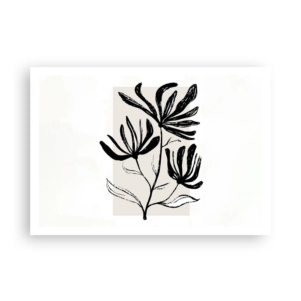 Affiche - Poster - Motif floral minimaliste noir et blanc - 100x70cm - Esquisse pour l'herbier - Décoration murale moderne pour le salon et la chambre ARTTOR