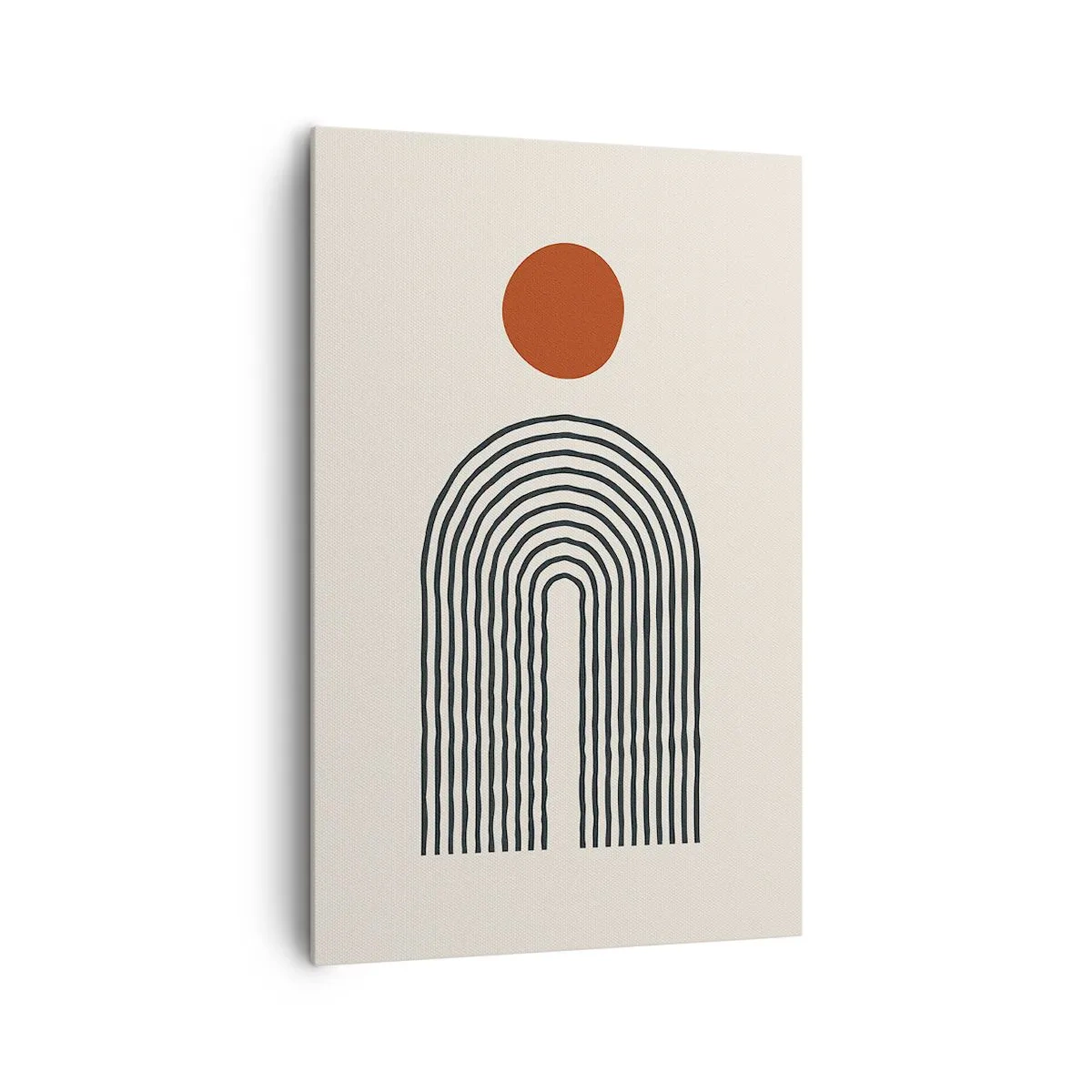 Impression sur toile - Image sur toile - Motif abstrait moderne avec des lignes et un cercle rouge - 80x120cm - Le magnétisme des formes et des couleurs - Décoration murale moderne pour le salon et la chambre ARTTOR