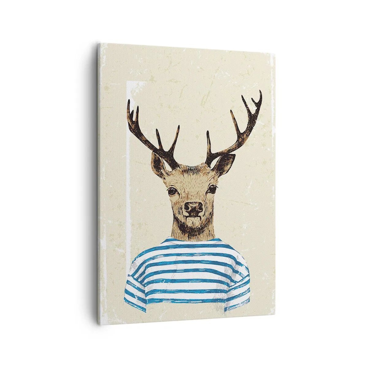 Impression sur toile - Image sur toile - Un cerf en chemise rayée sur un fond clair avec une texture délicate - 50x70cm - Parce que j'aime les chemises rayées - Décoration murale moderne pour le salon et la chambre ARTTOR