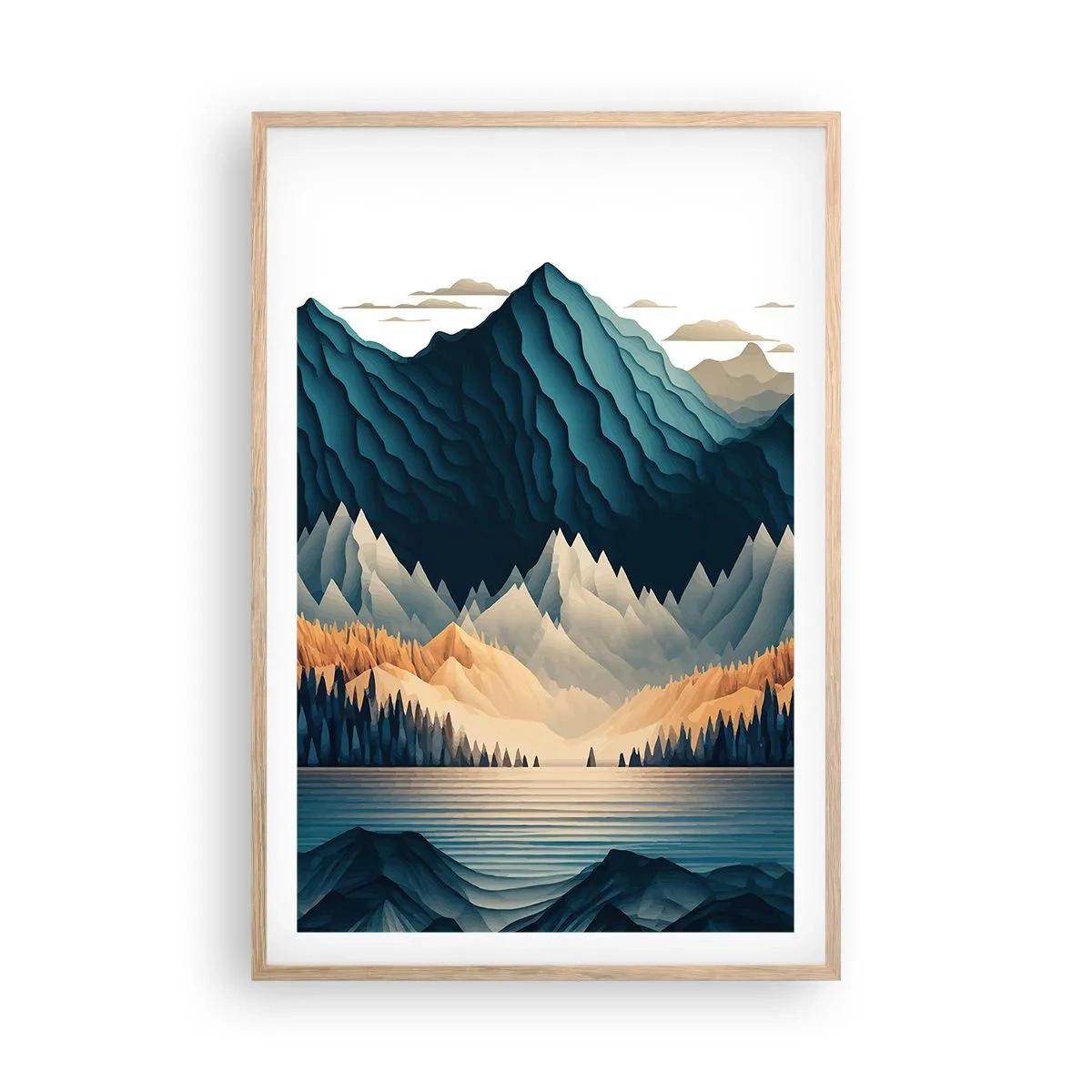 Affiche dans un chêne clair - Poster - Paysage de montagne parfait - 61x91 cm
