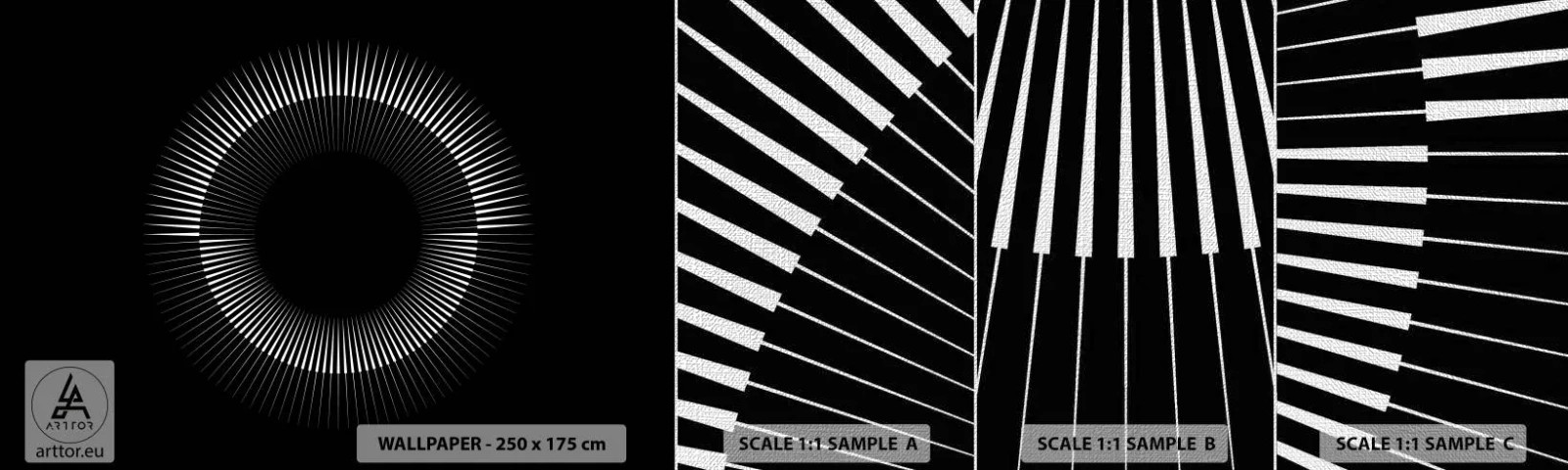 Échantillon de Papier Peint Premium Canvas - Soleil noir - Sombre, Soleil, Roue - 100x30 cm