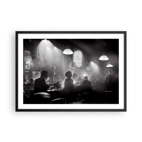 Affiche dans un cadre noir - Poster - Scène de boîte de nuit de jazz en noir et blanc - 70x50cm - Dans une ambiance jazz - Décoration murale moderne pour le salon et la chambre ARTTOR