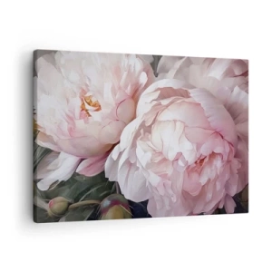 Impression sur toile - Image sur toile - Pivoines roses délicates en pleine floraison - 70x50cm - Arrêté en pleine floraison - Décoration murale moderne pour le salon et la chambre ARTTOR