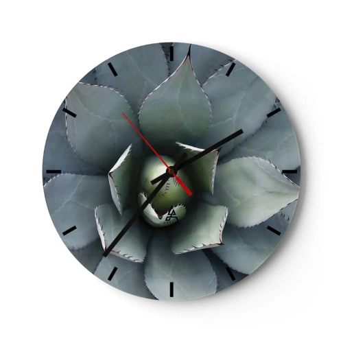 Horloge murale - Pendule murale - Gros plan de la disposition géométrique des feuilles d'agave. - 30x30cm - Wabi et observe - Décoration murale moderne pour le salon, la cuisine et la chambre ARTTOR