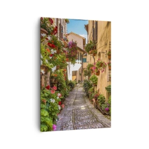 Impression sur toile - Image sur toile - Une charmante rue pleine de fleurs et de pots de fleurs - 70x100cm - Ruelle italienne - Décoration murale moderne pour le salon et la chambre ARTTOR