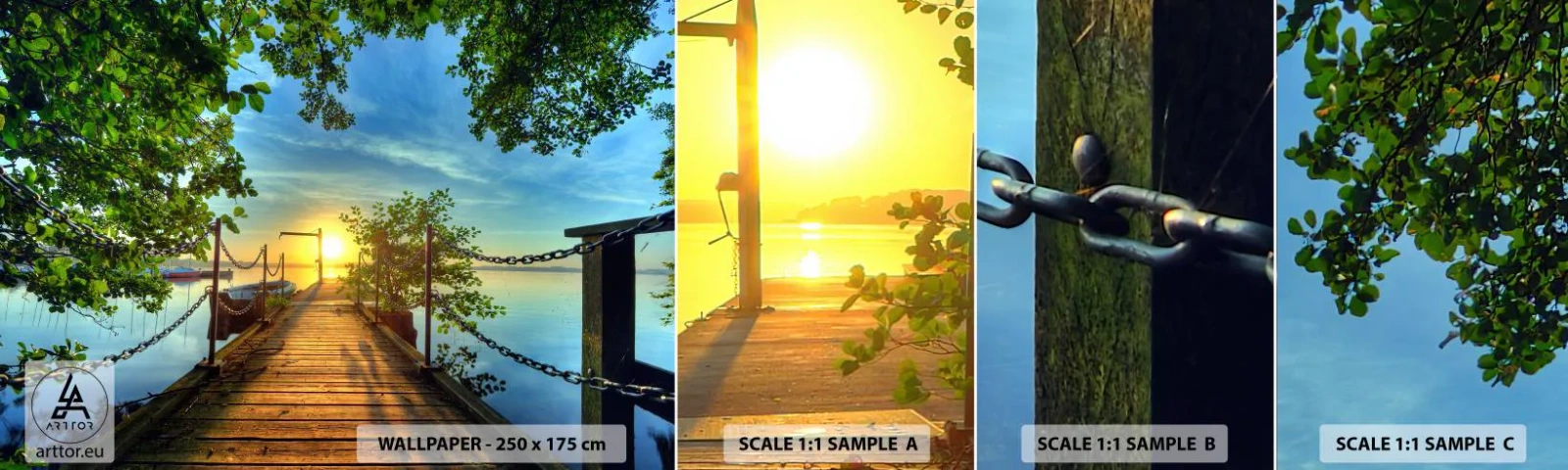 Échantillon de Papier Peint Autocollant Deluxe Sticker - L'ouest au-dessus de l'eau - Paysage, Lac, Voilier - 100x30 cm