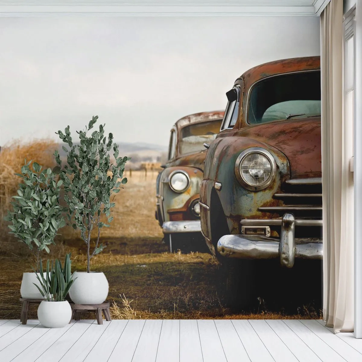 Papier Peint Photo Premium Canvas - Repos bien mérité - Vieille voiture, Automobile, Ancien - 250x175 cm