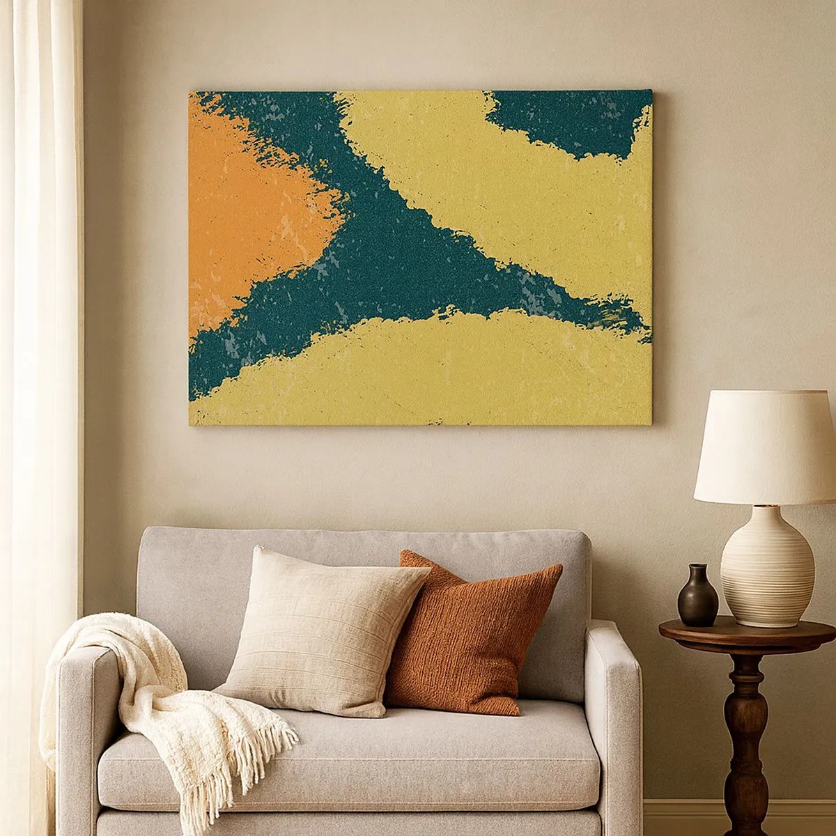 Impression sur toile - Image sur toile - Taches abstraites aux couleurs terreuses et vertes - 70x50cm - Abstraction – mouvement lent - Décoration murale moderne pour le salon et la chambre ARTTOR