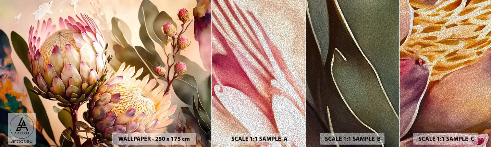 Échantillon de Papier Peint Premium Sand - Tendrement embrassé - Fleurs, Plantes, Botanique - 100x30 cm