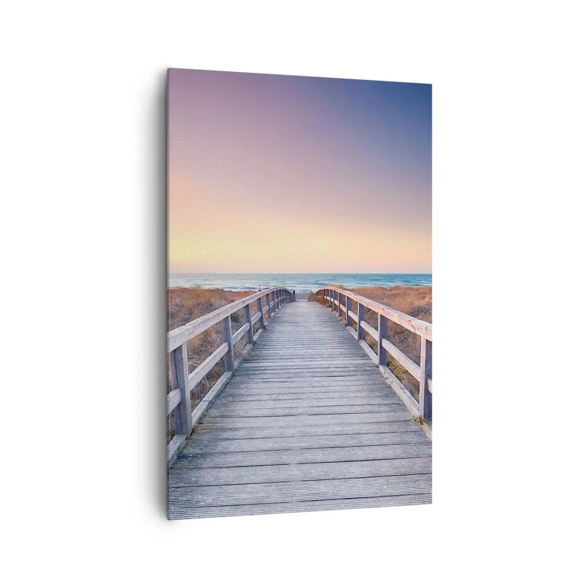 Impression sur toile - Image sur toile - Une jetée en bois menant à la plage au coucher du soleil avec le ciel peint de couleurs pastel. - 80x120cm - Aurore baltique du soir - Décoration murale moderne pour le salon et la chambre ARTTOR