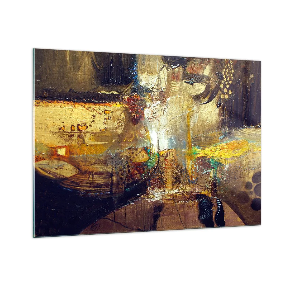 Impression sur verre - Image sur verre - Composition abstraite dans les tons d'or et de marron - 100x70cm - Froid, tiède, chaud - Décoration murale moderne pour le salon et la chambre ARTTOR