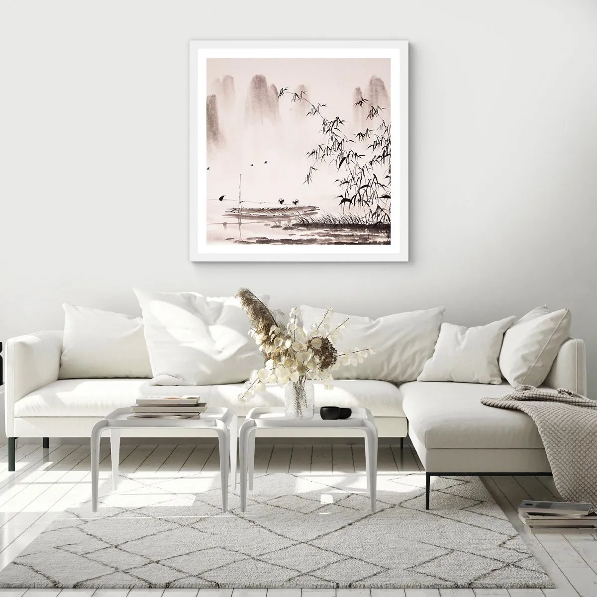 Affiche dans un cadre blanc - Poster - Le silence des rizières - 60x60 cm