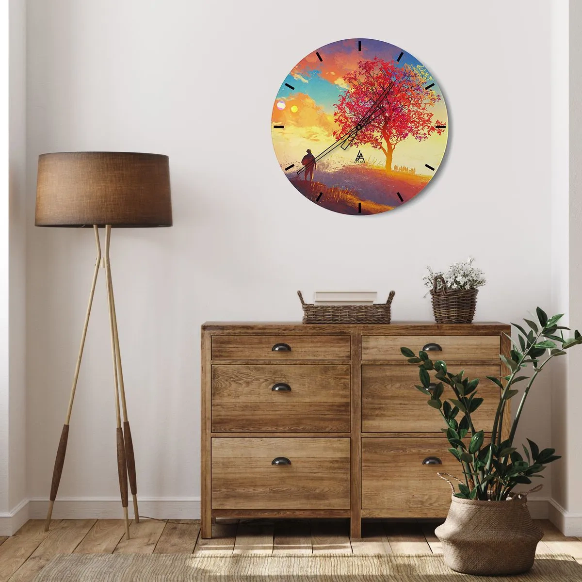 Horloge murale - Pendule murale - Un arbre aux couleurs d'automne avec une personne contre un ciel pittoresque - 30x30cm - Pèlerin à destination - Décoration murale moderne pour le salon, la cuisine et la chambre ARTTOR