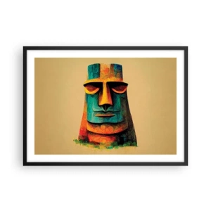 Affiche dans un cadre noir - Poster - Statue colorée de l'île de Pâques - 70x50cm - Statuesque et sympathique - Décoration murale moderne pour le salon et la chambre ARTTOR