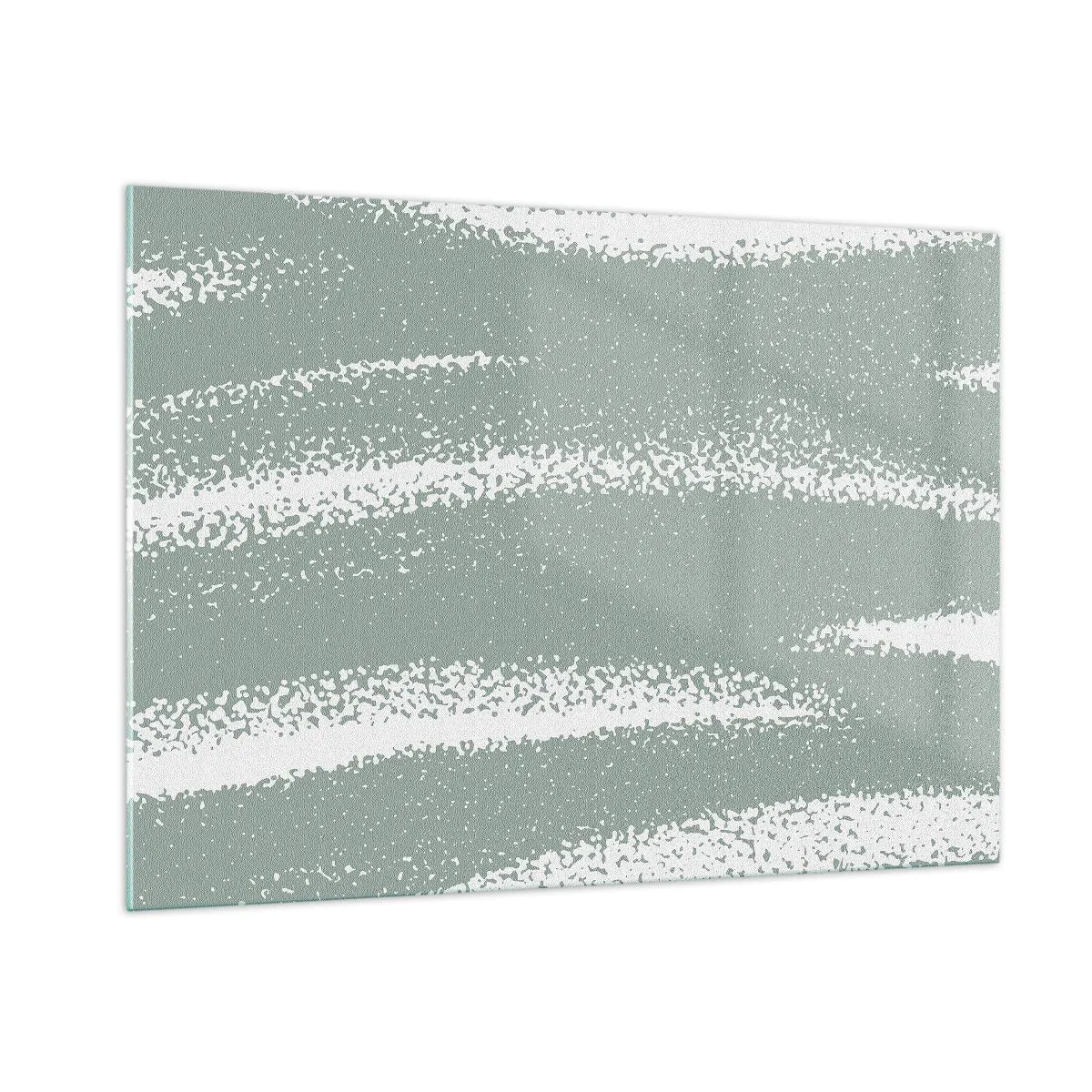 Impression sur verre - Image sur verre - Rayures blanches sur un fond vert frais - 100x70cm - Abstraction dans un climat hivernal - Décoration murale moderne pour le salon et la chambre ARTTOR