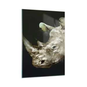 Impression sur verre - Image sur verre - Représentation artistique d'une tête de rhinocéros sur fond sombre - 50x70cm - La force vraiment masculine - Décoration murale moderne pour le salon et la chambre ARTTOR