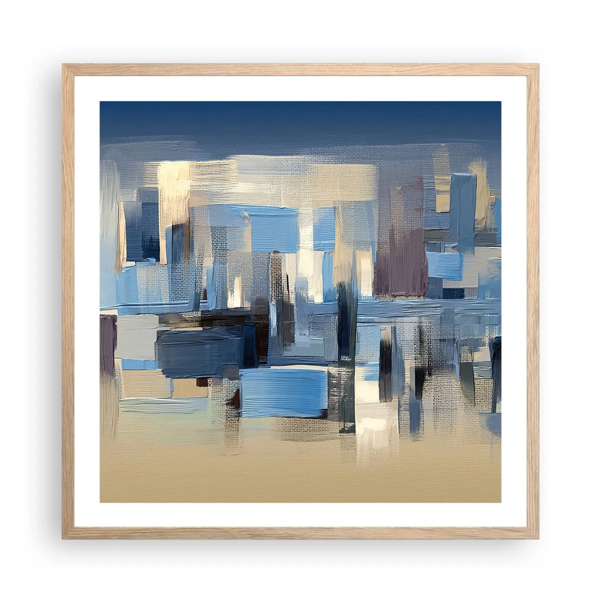Affiche dans un chêne clair - Poster - Construction bleue - 60x60 cm