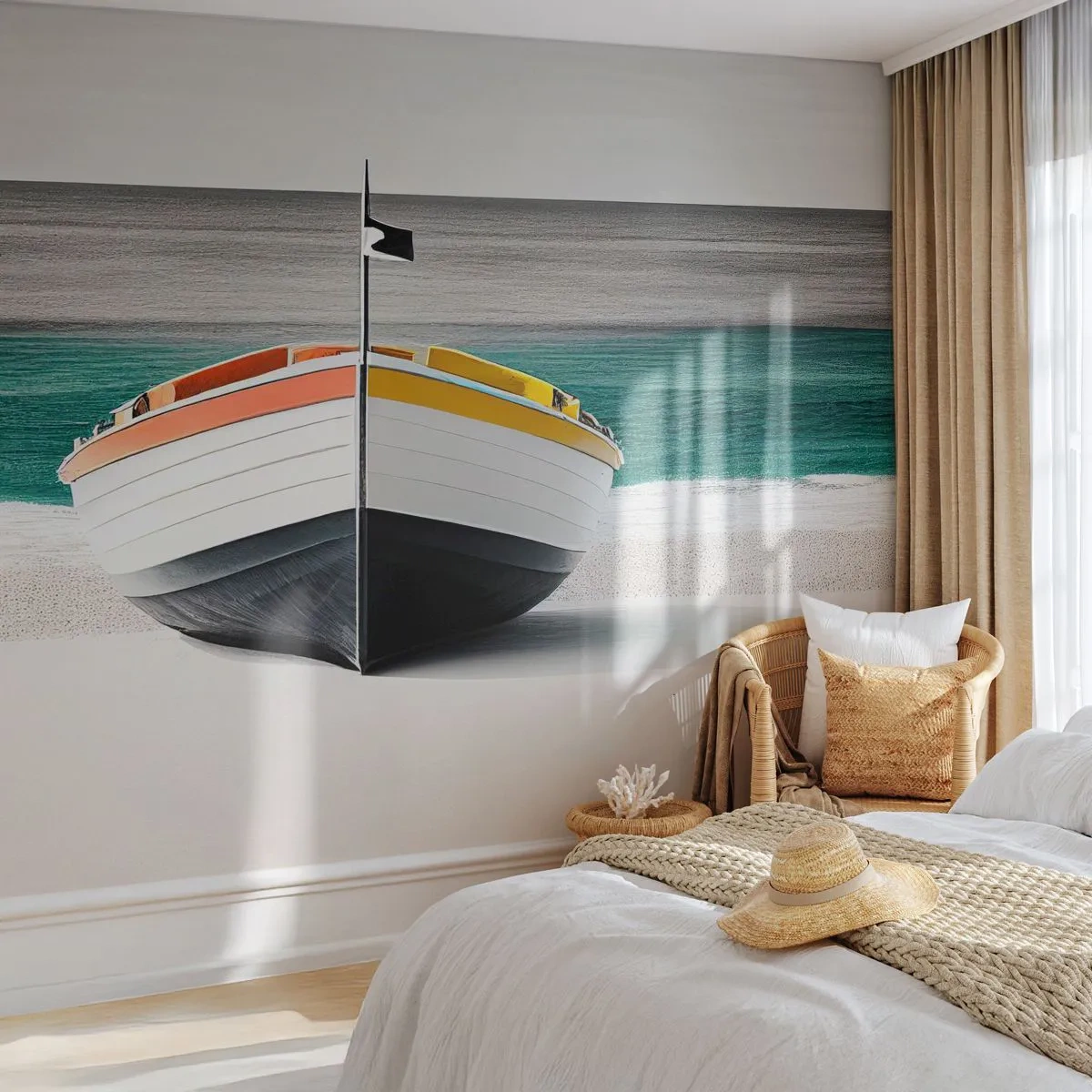 Papier Peint Photo Premium Sand - A sa place - Bateau, Mer, Bord de mer - 100x70 cm