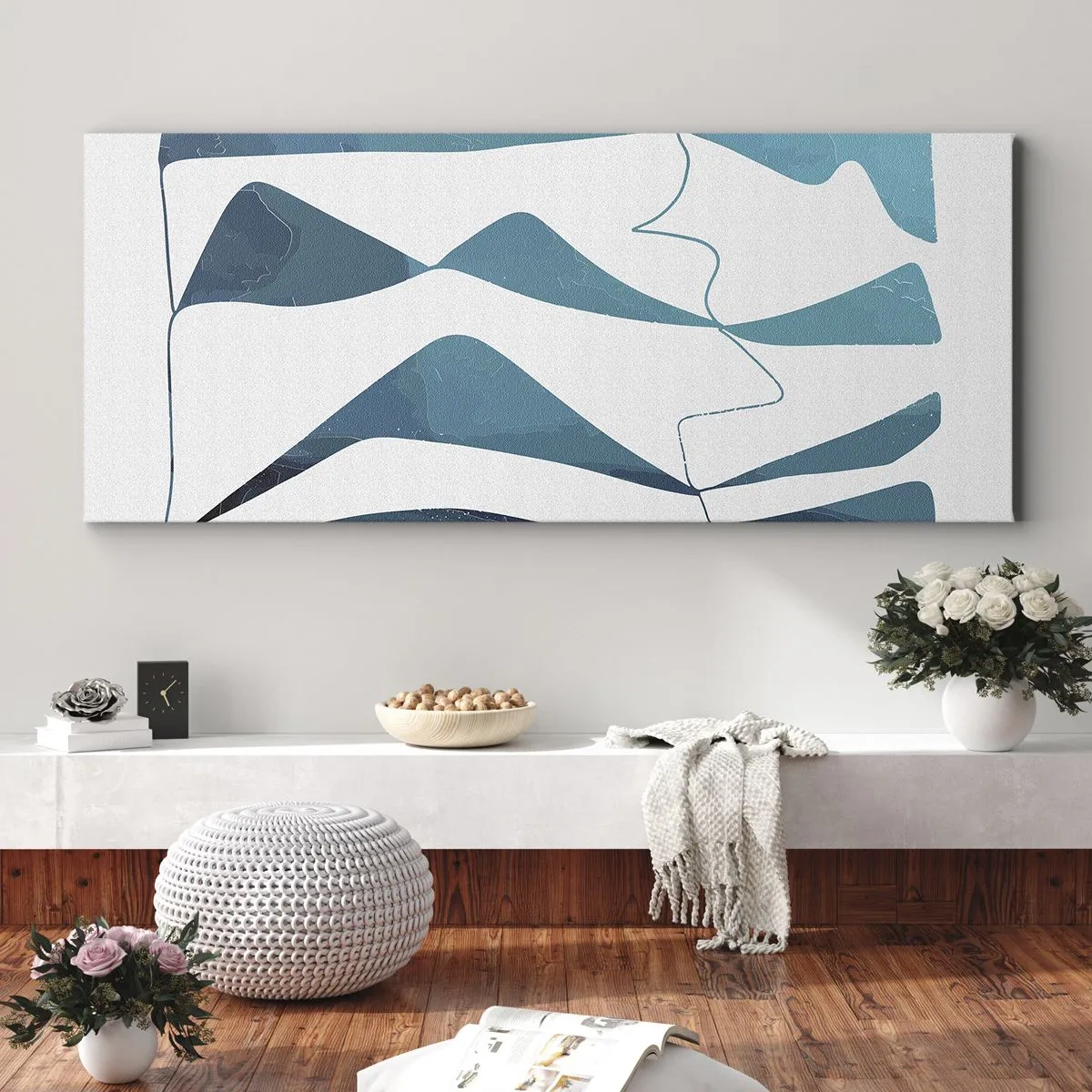 Impression sur toile - Image sur toile - Abstraction : composé turquoise - 100x40 cm