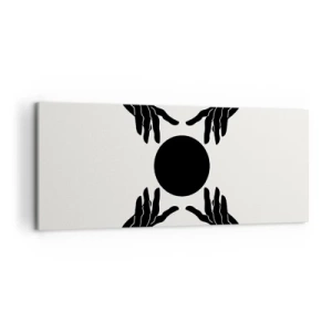 Impression sur toile - Image sur toile - Mains noires dans une composition symétrique avec une boule - 120x50cm - Signe secret - Décoration murale moderne pour le salon et la chambre ARTTOR