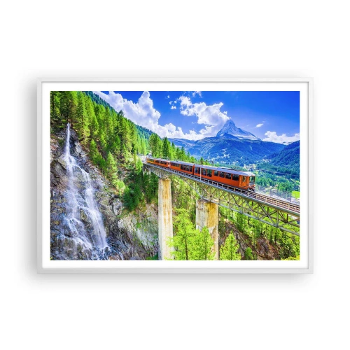 Affiche dans un cadre blanc - Poster - Train dans les Alpes - 100x70 cm