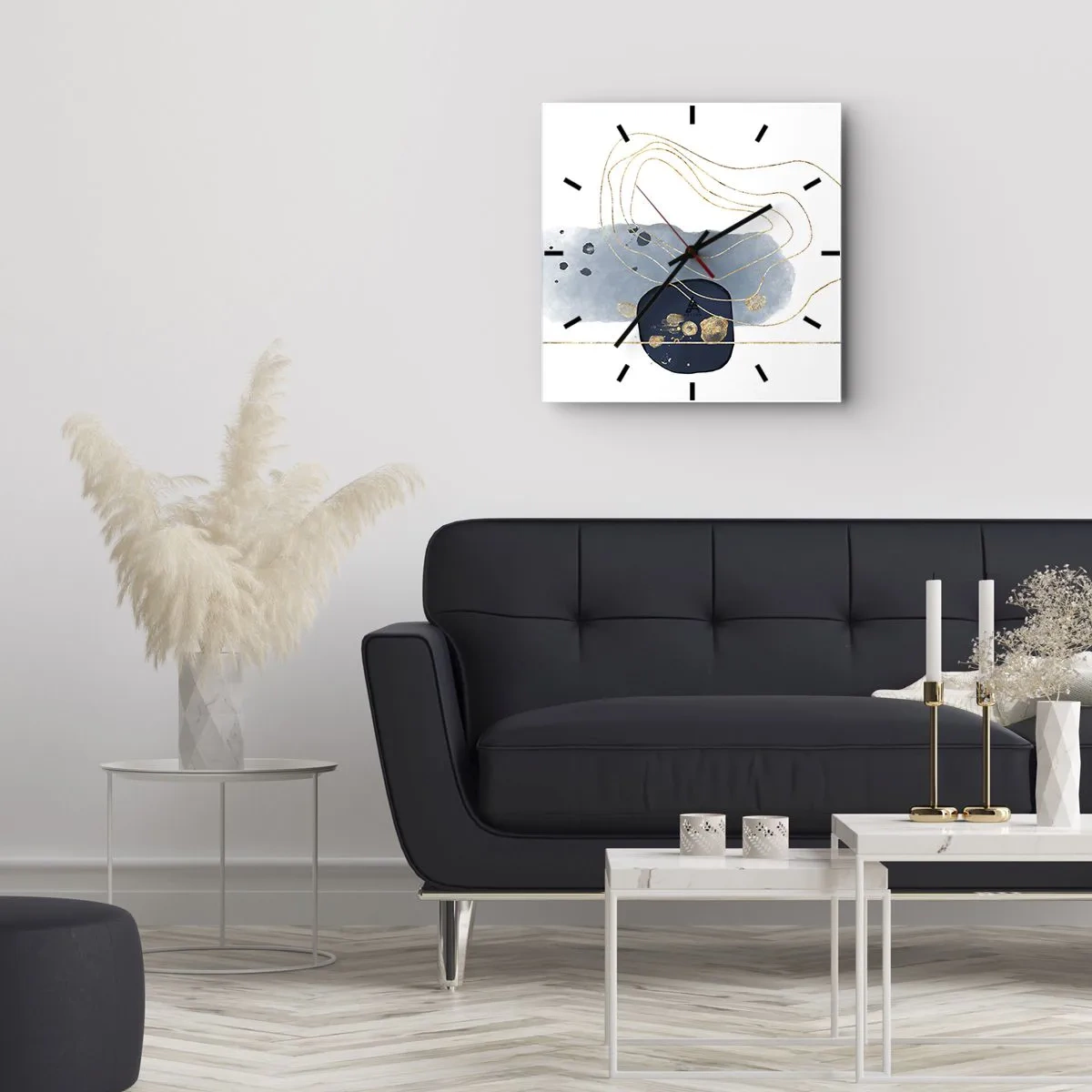 Horloge murale - Pendule murale - Fantaisie bleu et or - 30x30 cm