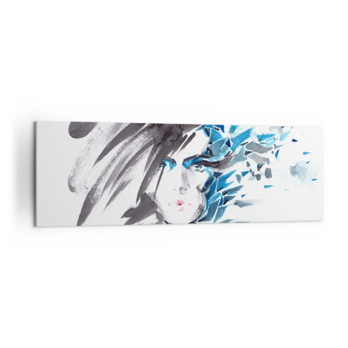 Impression sur toile - Image sur toile - Peinture faciale artistique à l'aquarelle avec des accents bleus - 160x50cm - Portrait sensuel en gris et bleu - Décoration murale moderne pour le salon et la chambre ARTTOR