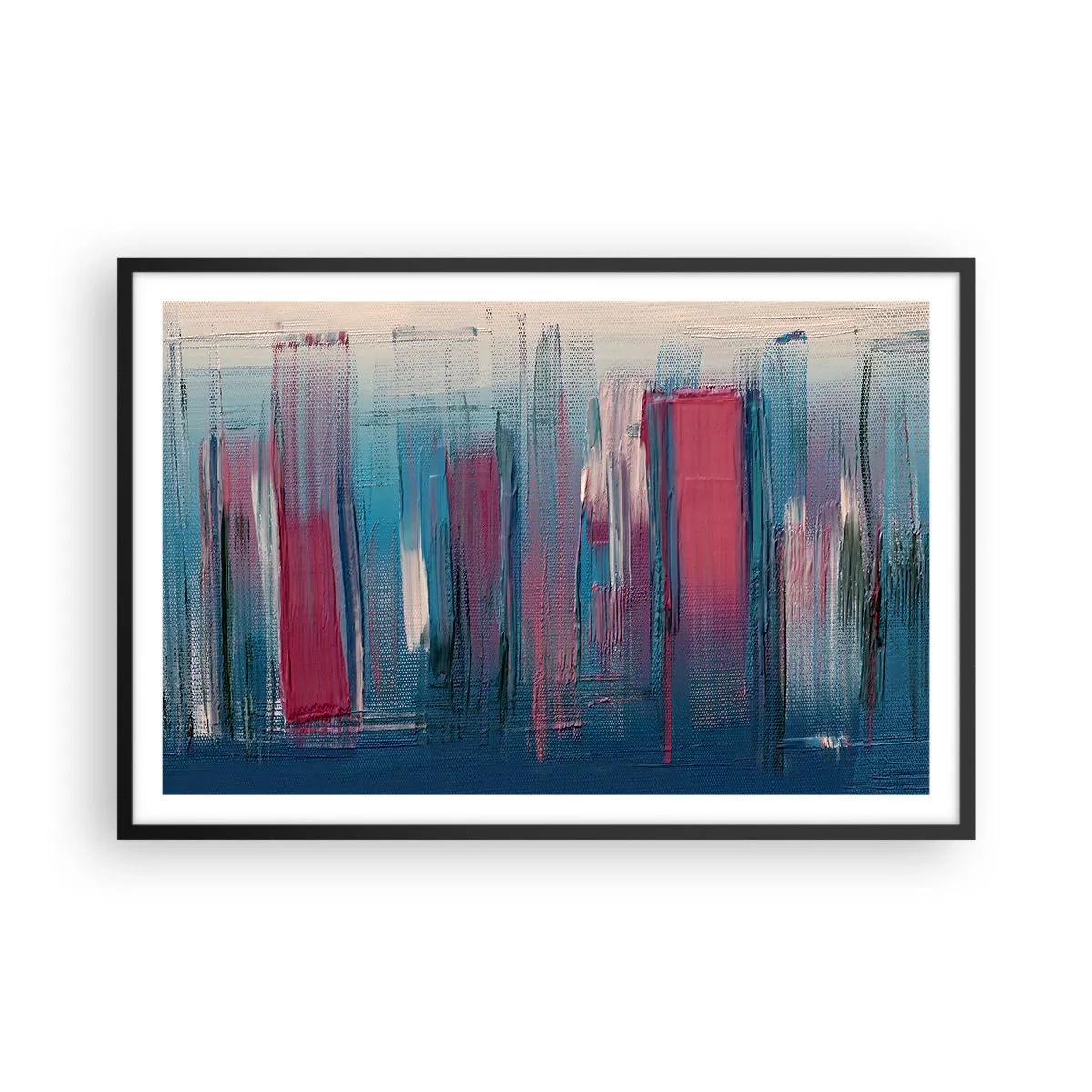 Affiche dans un cadre noir - Poster - Composition verticale en bleu et rouge - 91x61 cm