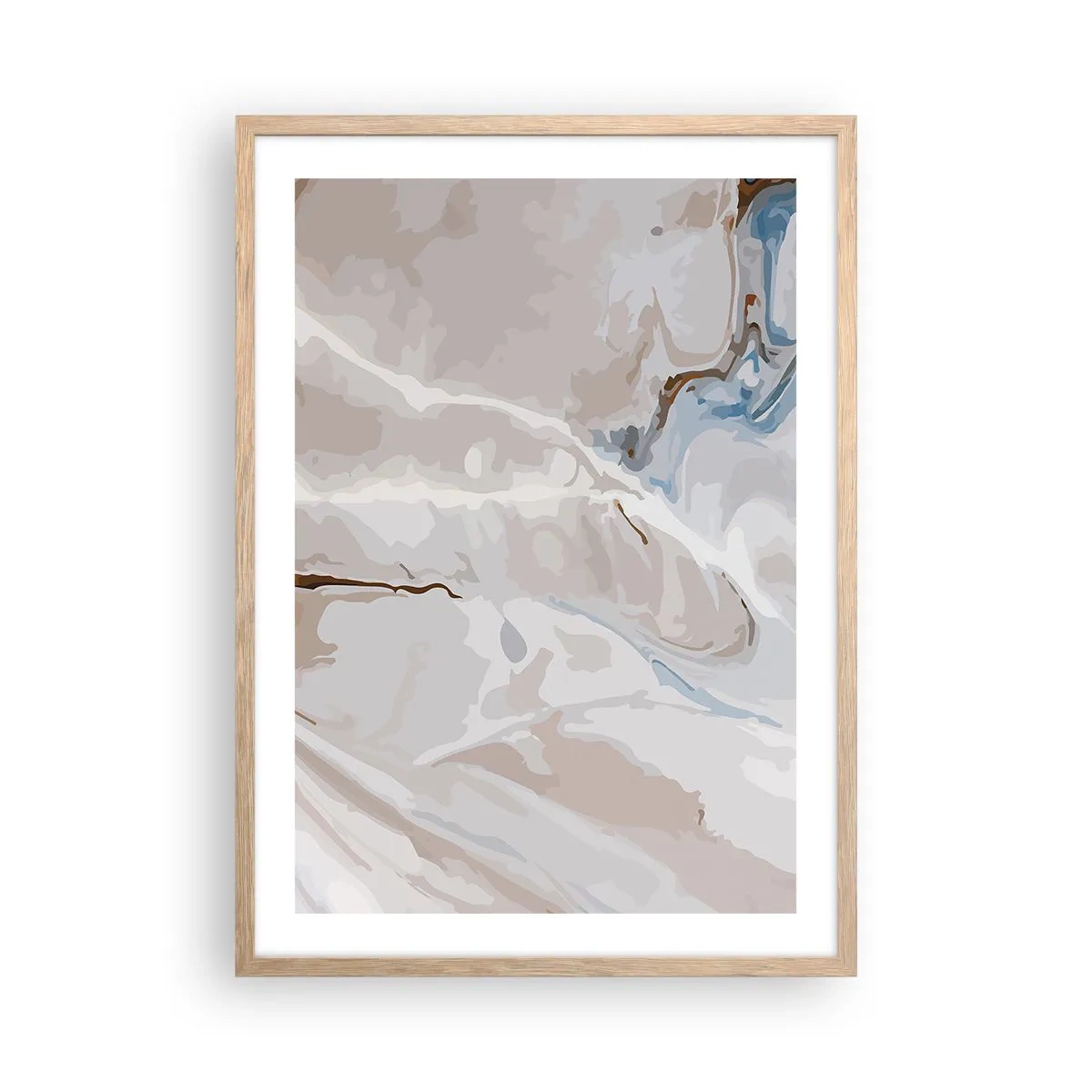 Affiche dans un chêne clair - Poster - Le bleu serpente sous le blanc - 50x70 cm